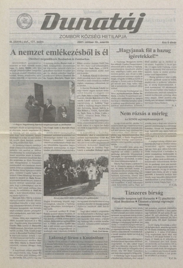 Dunatáj, 3. évf. 2001. október 10. 131. sz.