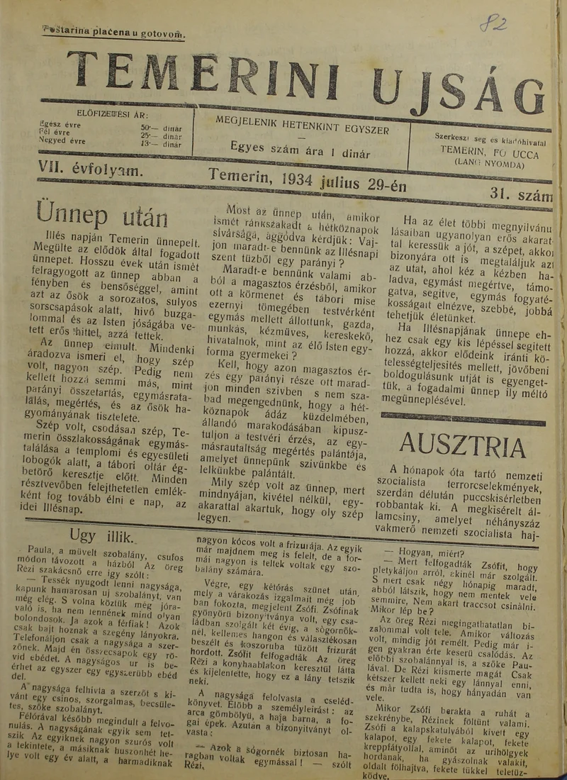 Temerini Újság 1928-1944, 7. évf. 1934. július 29. 31. sz.