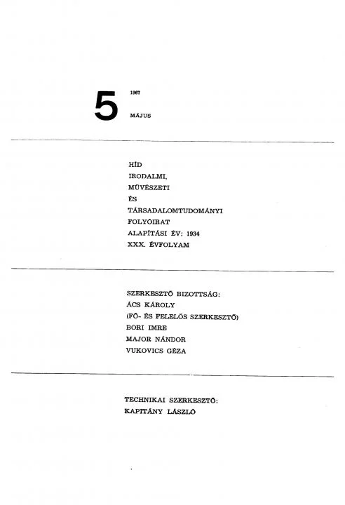 Híd, 31. évf. 1967. május. 5. sz. 399–486. oldal