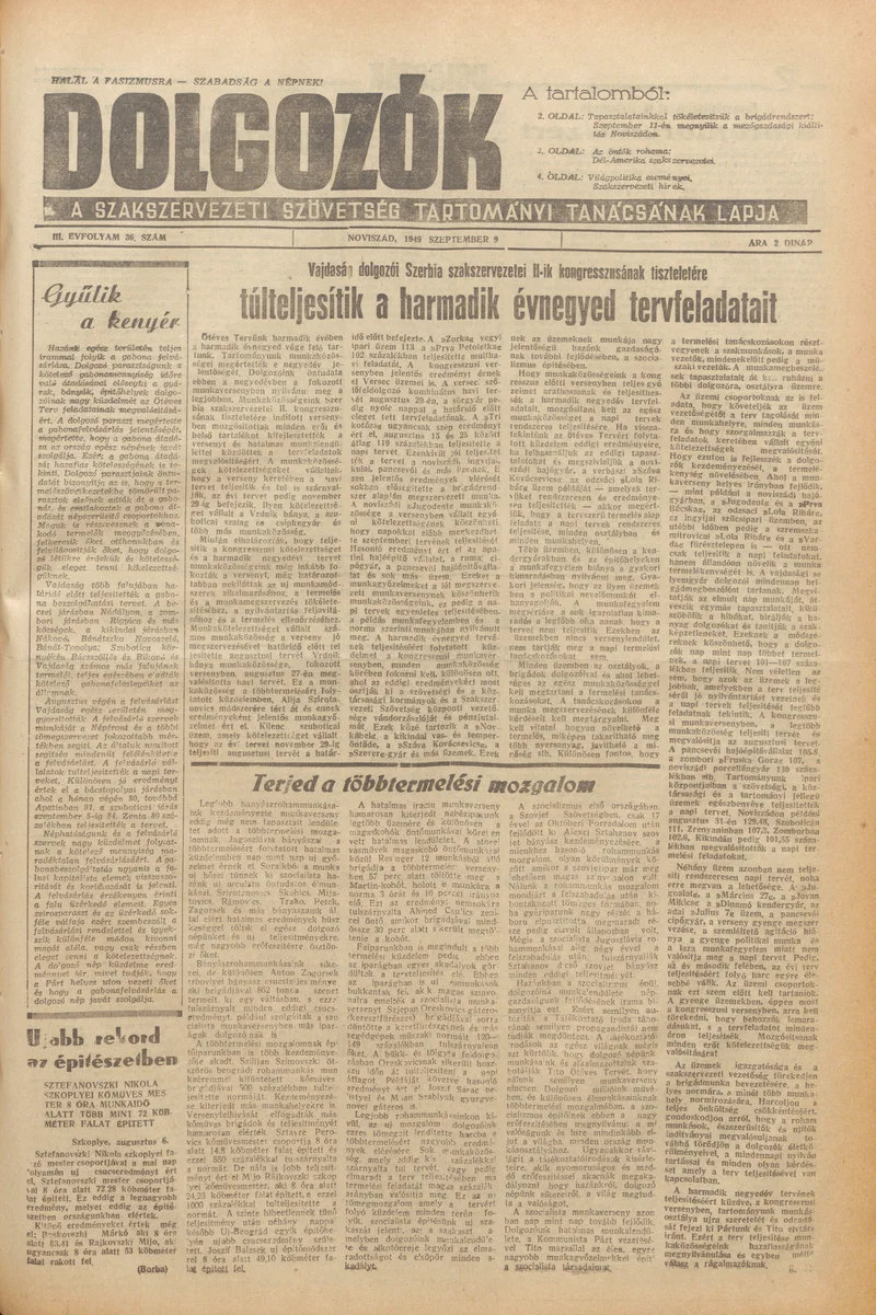 Dolgozók, 3. évf. 1949. szeptember 9. 36. sz.