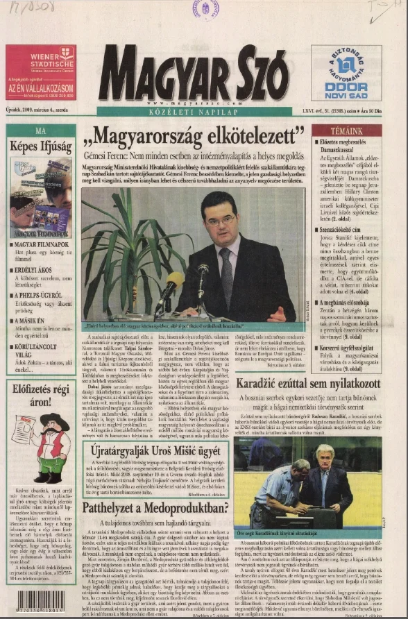 Magyar Szó, 66. évf. 2009. március 4. 51. sz. 1–20. oldal