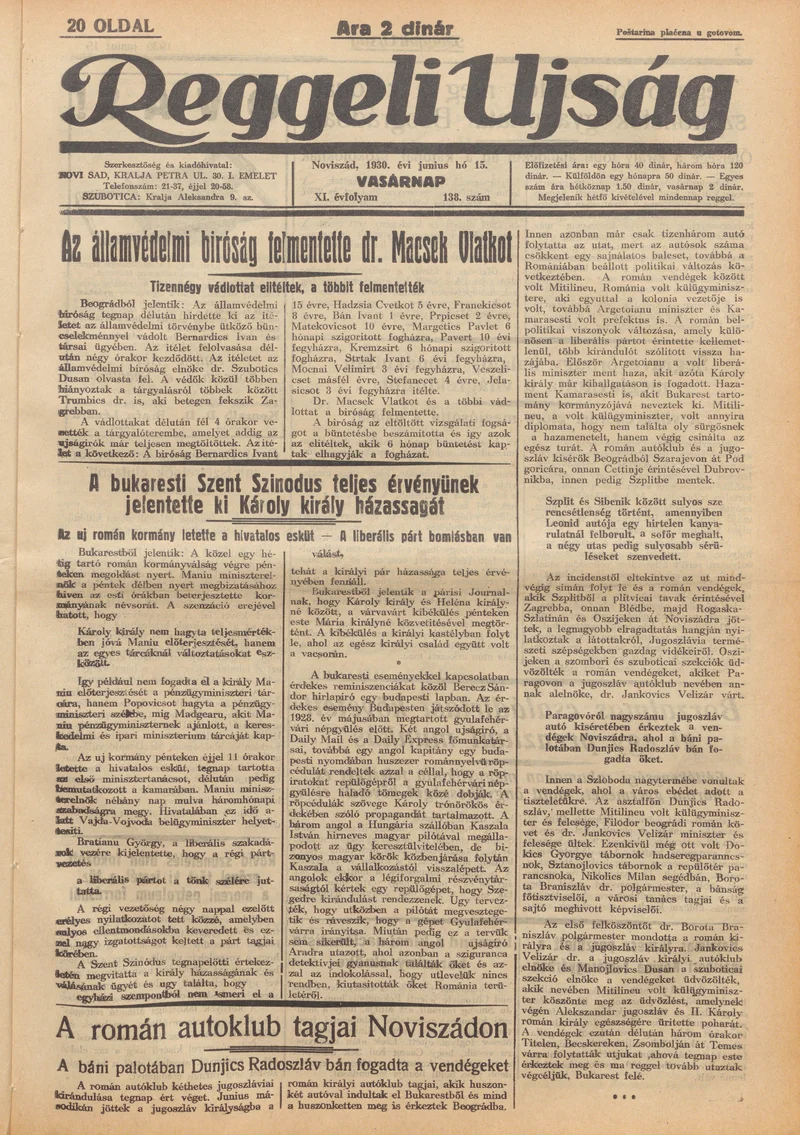 Reggeli Újság, 11. évf. 1930. június 15. 138. sz.