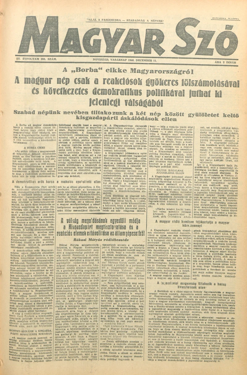 Magyar Szó, 3. évf. 1946. december 15. 298. sz. 1–8. oldal