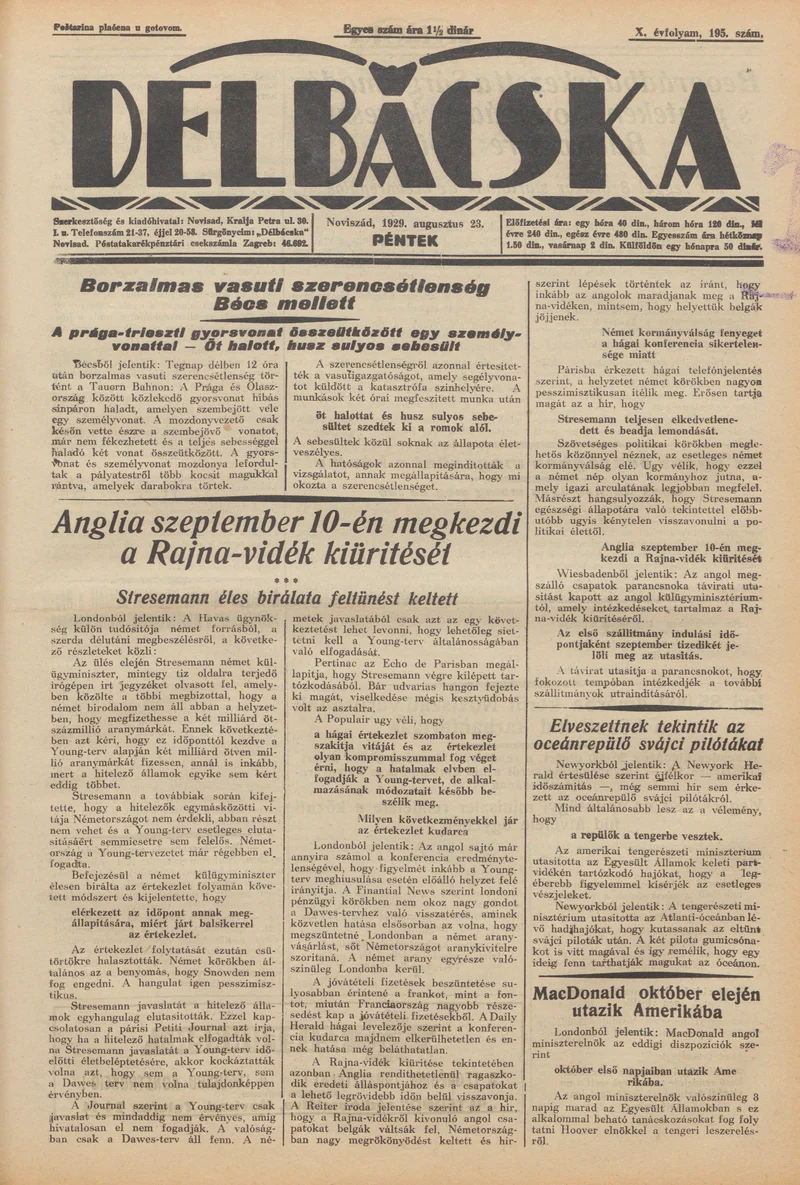 Délbácska, 10. évf. 1929. augusztus 23. 195. sz.