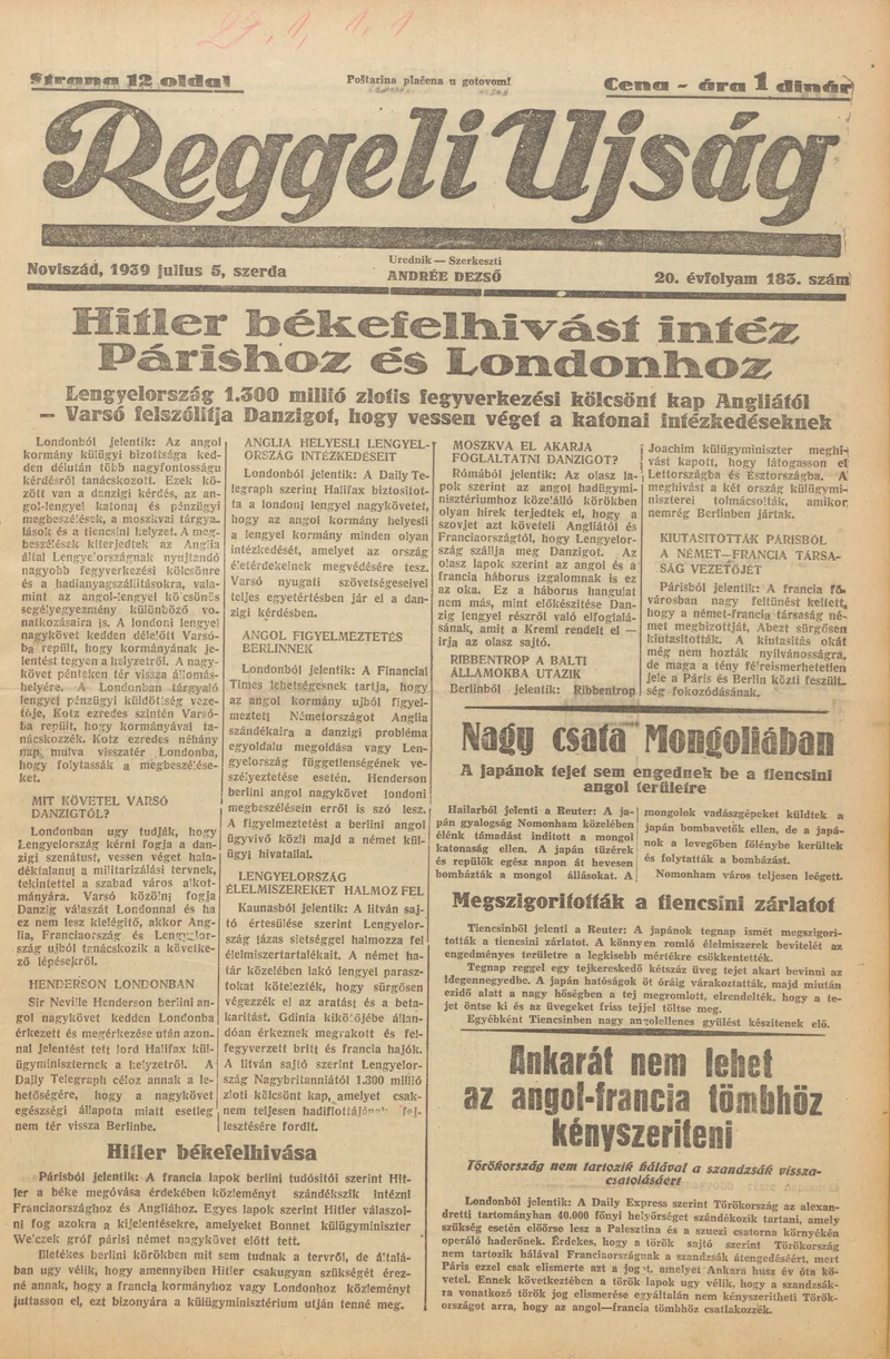 Reggeli Újság, 20. évf. 1939. július 5. 183. sz.