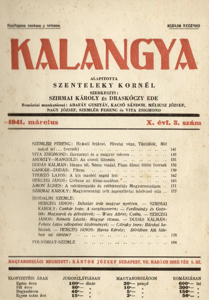 Kalangya, 10. évf. 1941. március. 3. sz. 141–203. oldal
