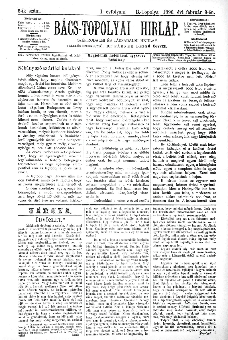 Bács-Topolyai Hirlap, 1. évf. 1896. február 9. 6. sz.