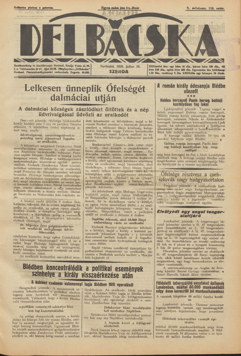 Délbácska, 10. évf. 1929. július 10. 158. sz.