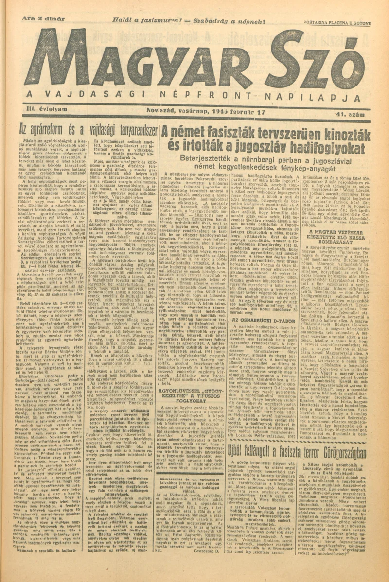 Magyar Szó, 3. évf. 1946. február 17. 41. sz. 1–8. oldal