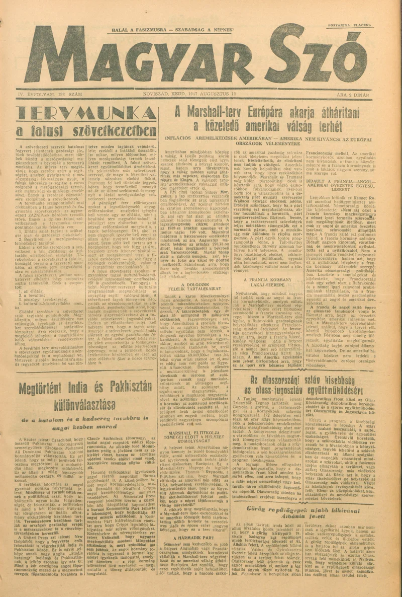 Magyar Szó, 4. évf. 1947. augusztus 12. 198. sz. 1–6. oldal