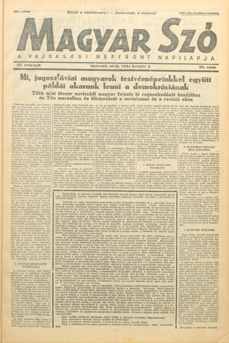 Magyar Szó, 3. évf. 1946. február 4. 29. sz. 1–4. oldal