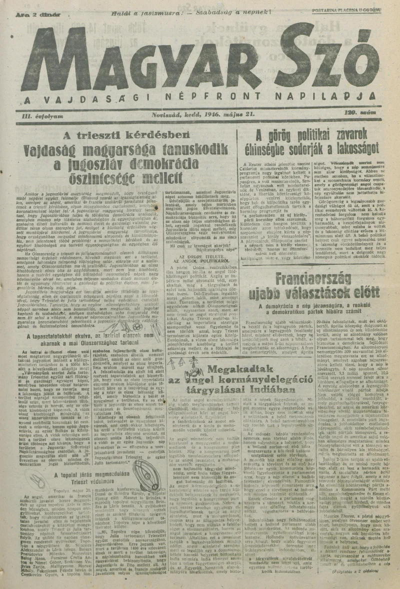 Magyar Szó, 3. évf. 1946. május 21. 120. sz. 1–6. oldal
