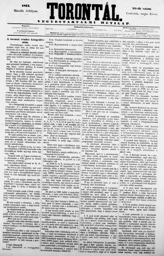 Torontál, 2. évf. 1873. május 15. 20. sz.