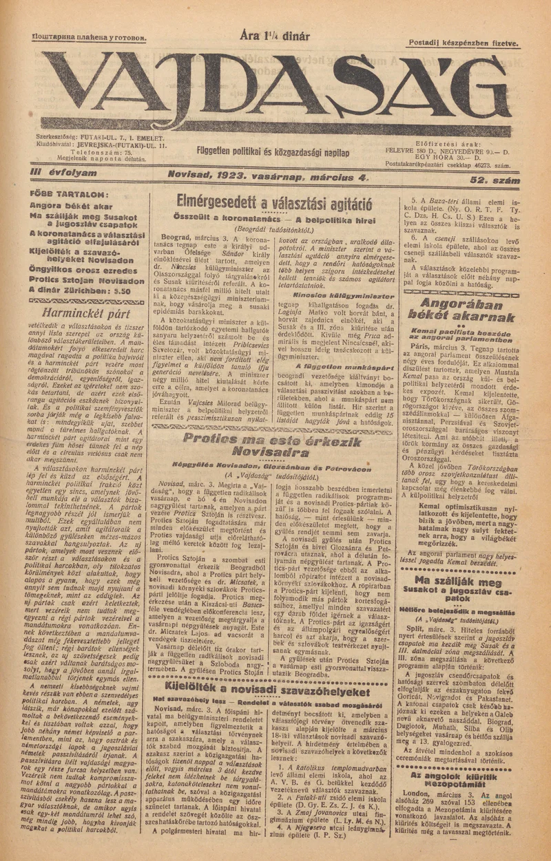 Vajdaság, 3. évf. 1923. március 4. 52. sz.