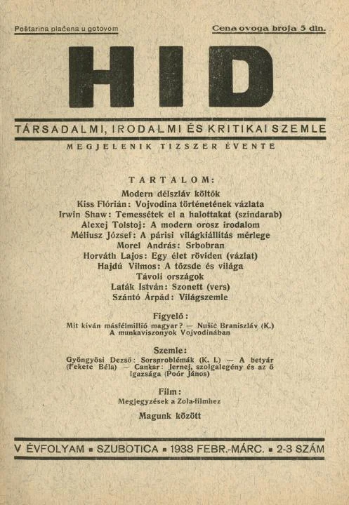Híd, 5. évf. 1938. február – március. 2–3. sz. 35–84. oldal