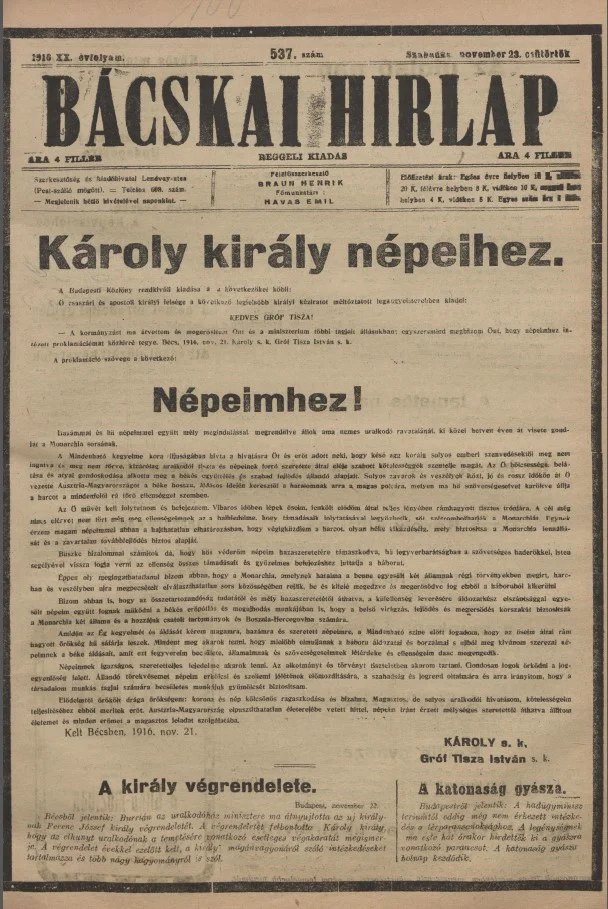 Bácskai Hirlap, 20. évf. 1916. november 23. 537. sz.