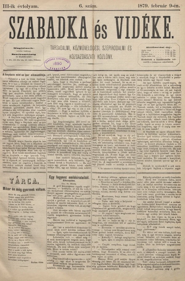 Szabadka és vidéke, 3. évf. 1879. február 9. 6. sz.