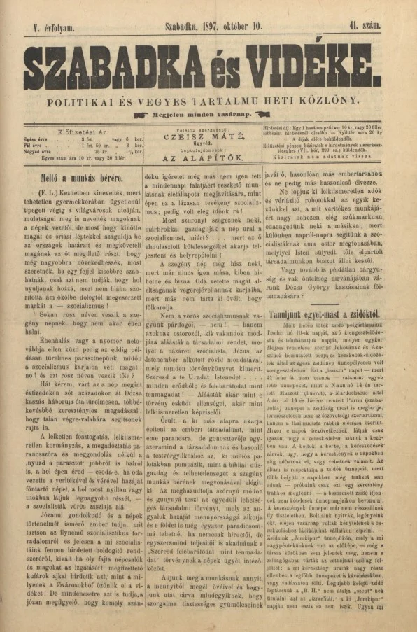Szabadka és vidéke II, 4. évf. 1897. október 10. 41. sz.