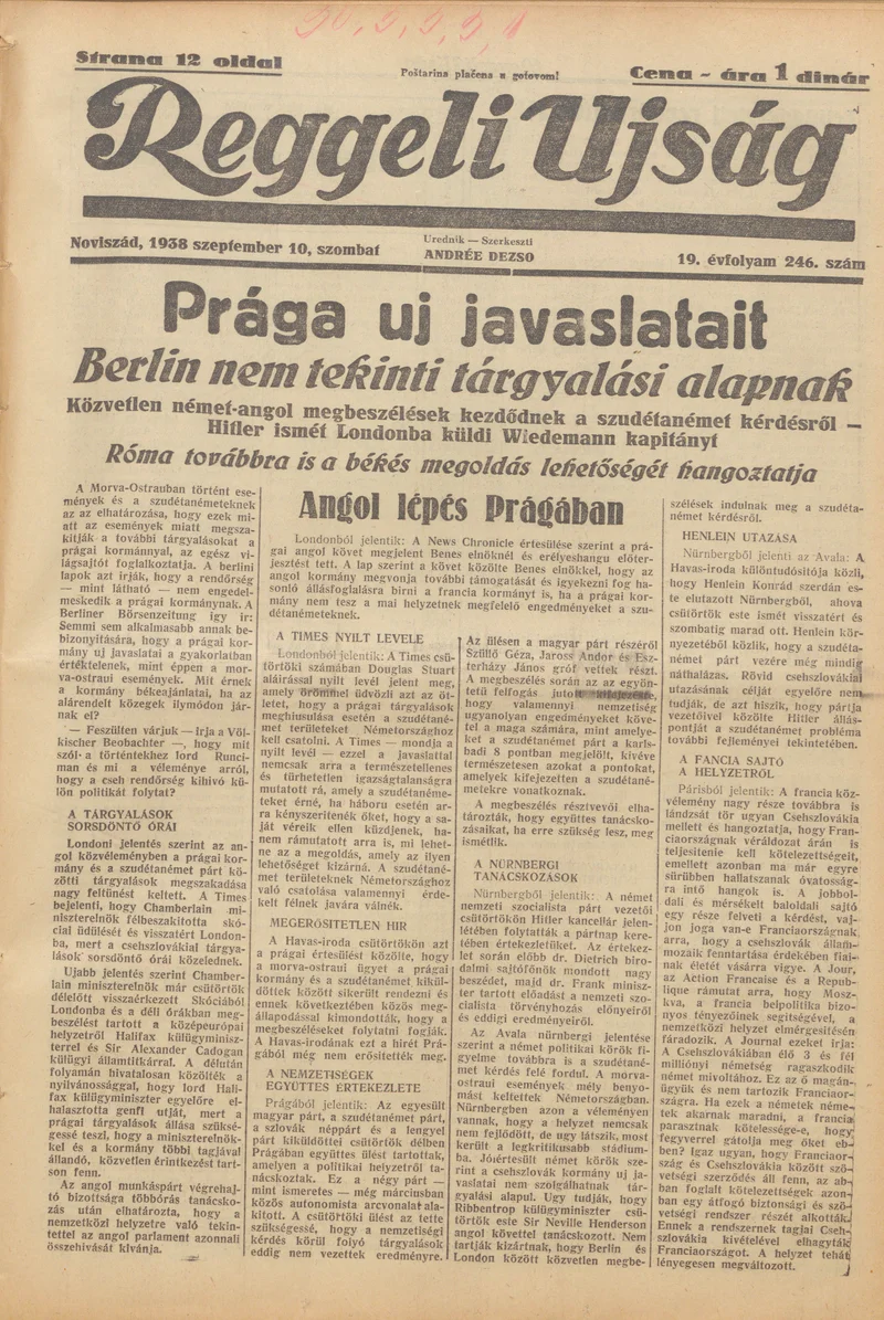 Reggeli Újság, 19. évf. 1938. szeptember 10. 246. sz.