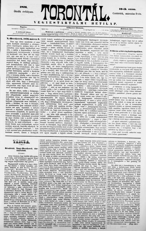 Torontál, 5. évf. 1876. március 9. 10. sz.