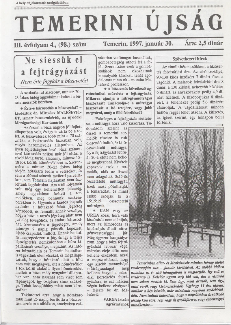 Temerini Újság, 3. évf. 1997. január 30. 4. sz.