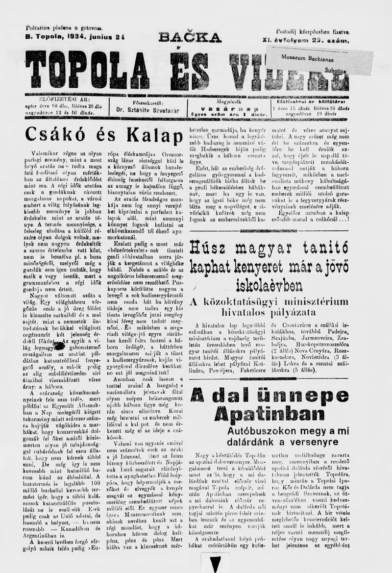 Bačka Topola és Vidéke, 11. évf. 1934. június 24. 25. sz.