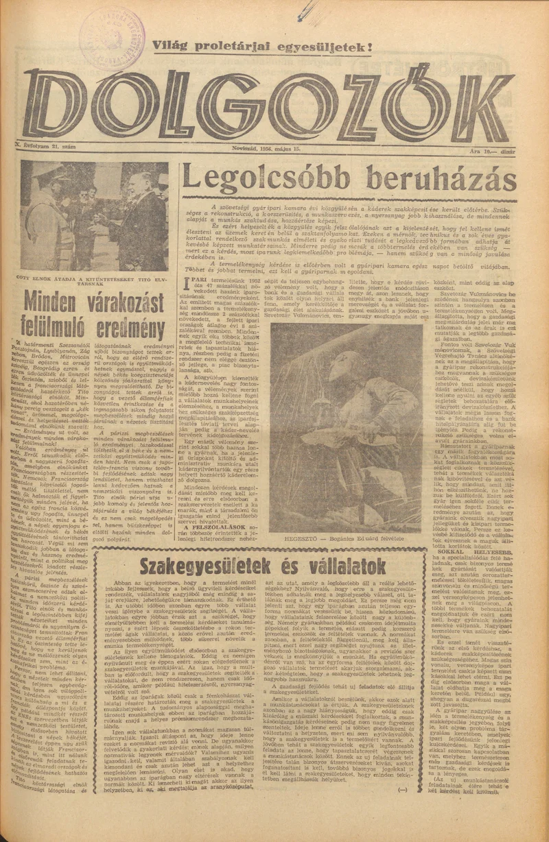 Dolgozók, 10. évf. 1956. május 15. 21. sz.