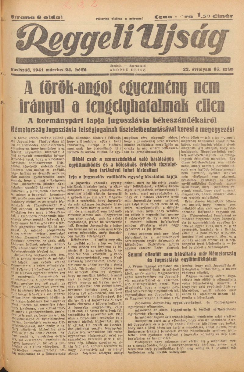 Reggeli Újság, 22. évf. 1941. március 24. 83. sz.