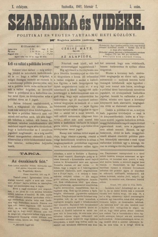 Szabadka és vidéke II, 10. évf. 1902. február 2. 5. sz.