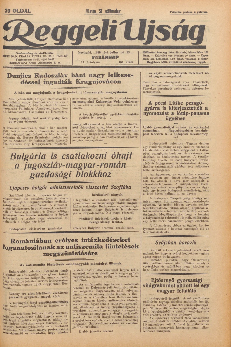 Reggeli Újság, 11. évf. 1930. július 13. 161. sz.