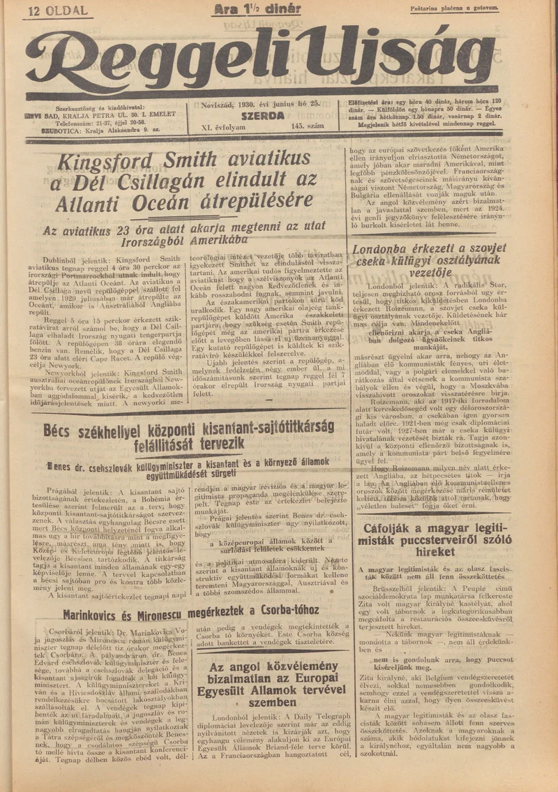 Reggeli Újság, 11. évf. 1930. június 25. 145. sz.