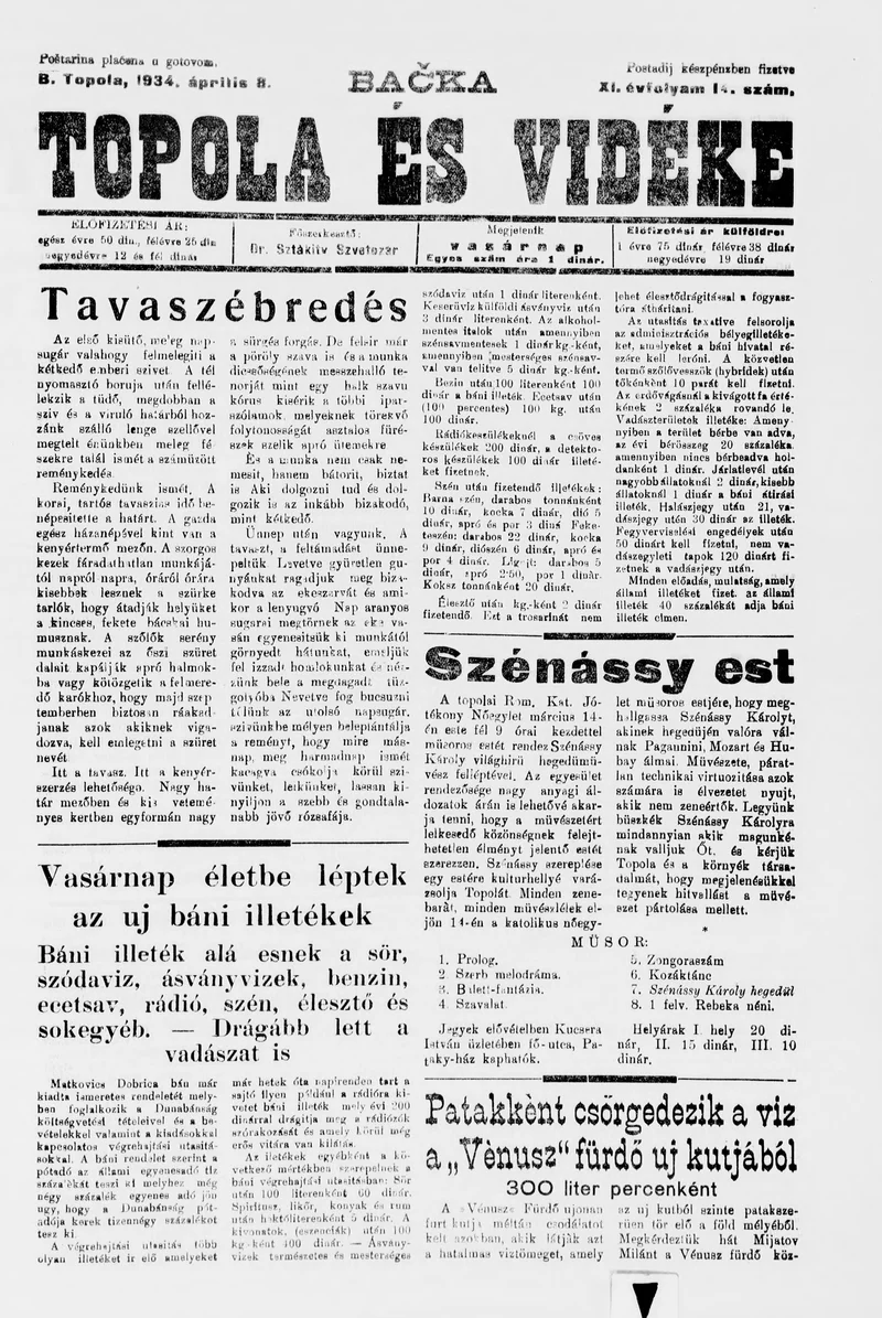 Bačka Topola és Vidéke, 11. évf. 1934. április 8. 14. sz.