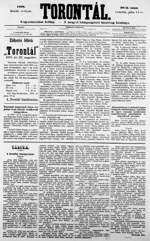 Torontál, 7. évf. 1878. július 11. 28. sz.