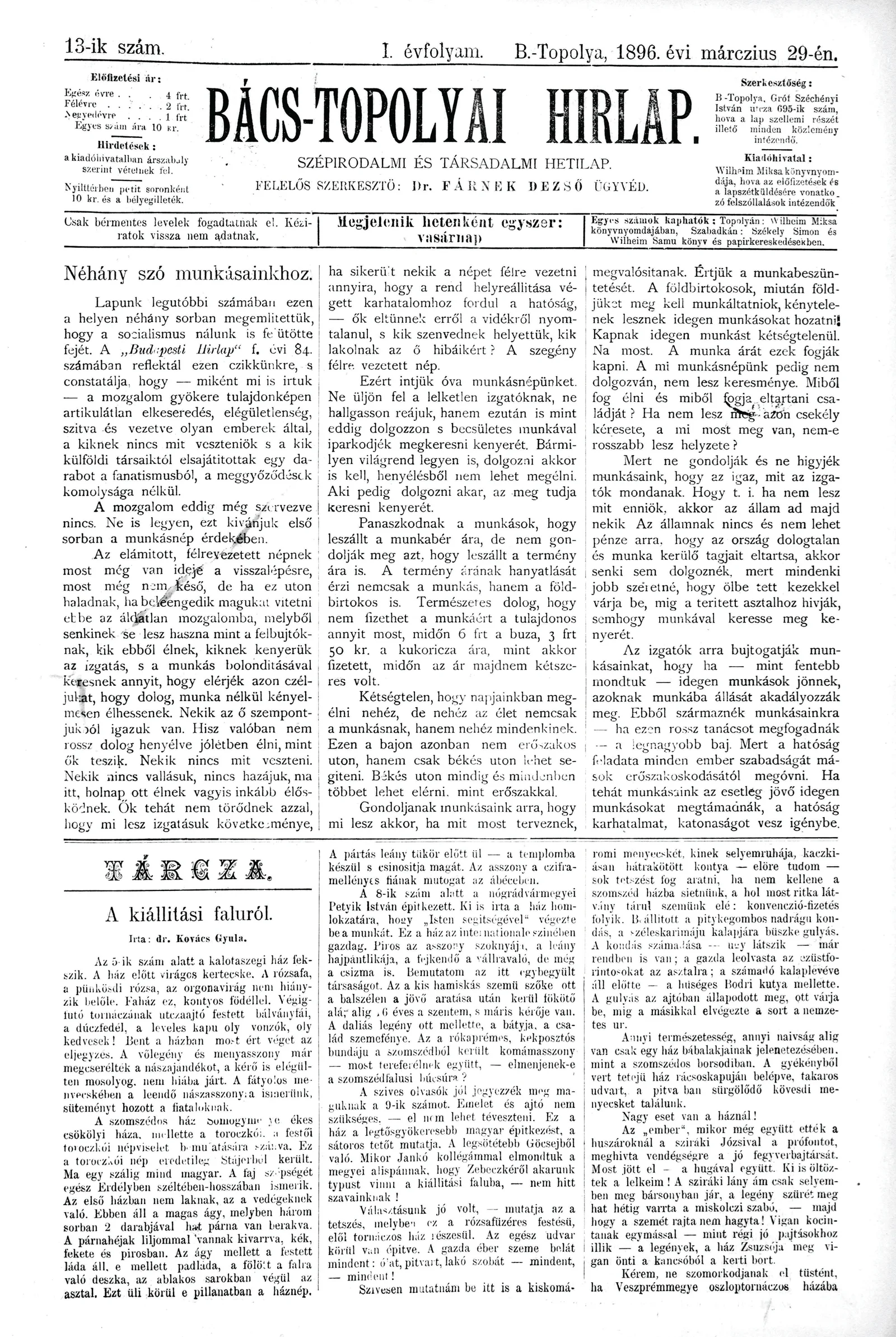 Bács-Topolyai Hirlap, 1. évf. 1896. március 29. 13. sz.