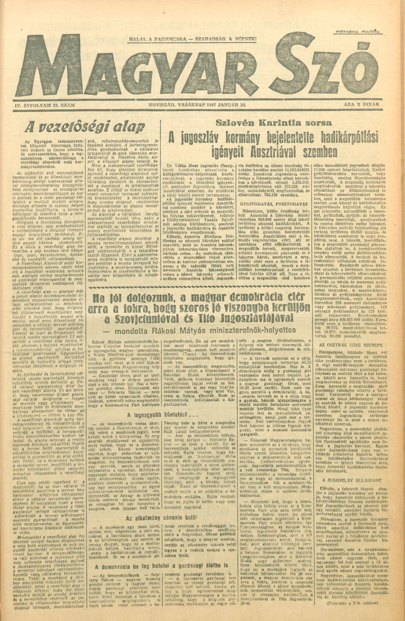 Magyar Szó, 4. évf. 1947. január 26. 22. sz. 1–8. oldal