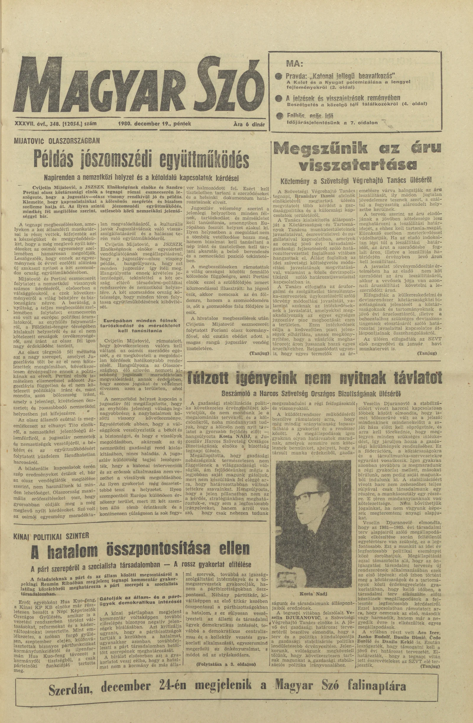 Magyar Szó, 37. évf. 1980. december 19. 348. sz. 1–20. oldal