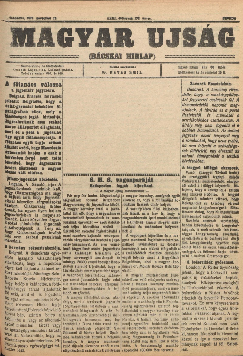 Bácskai Hirlap, 23. évf. 1919. november 19. 132. sz.