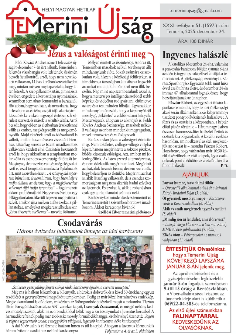 Temerini Újság, 31. évf. 2025. december 24. 51. sz.