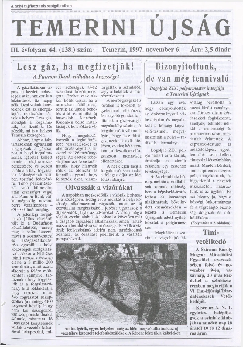 Temerini Újság, 3. évf. 1997. november 6. 44. sz.