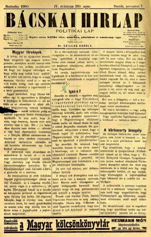 Bácskai Hirlap, 4. évf. 1900. november 7. 169. sz.
