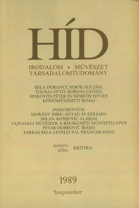 Híd, 53. évf. 1989. szeptember. 9. sz. 997–1124. oldal