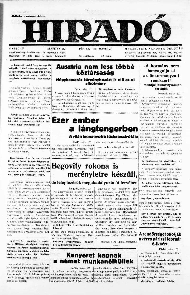 Híradó, 63. évf. 1934. március 23. 69. sz.