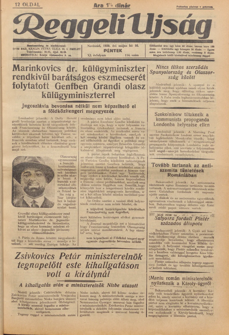 Reggeli Újság, 11. évf. 1930. május 16. 114. sz.