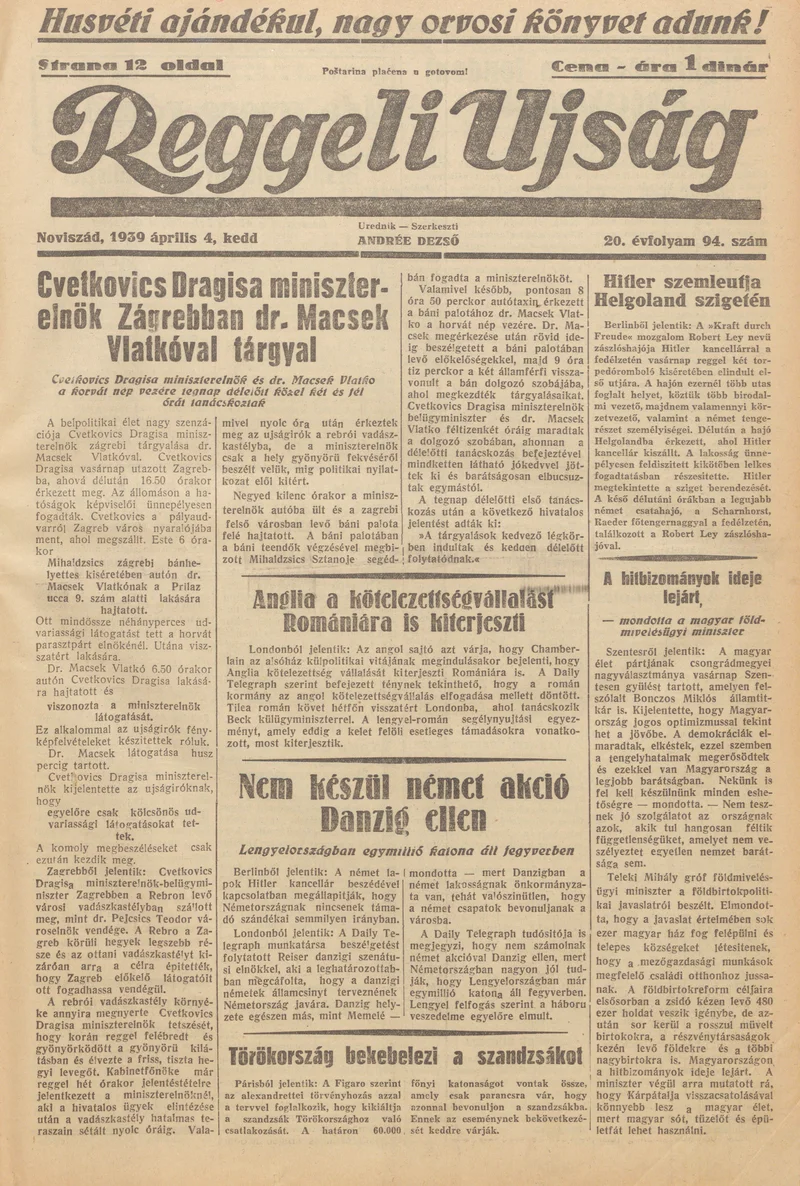 Reggeli Újság, 20. évf. 1939. április 4. 94. sz.
