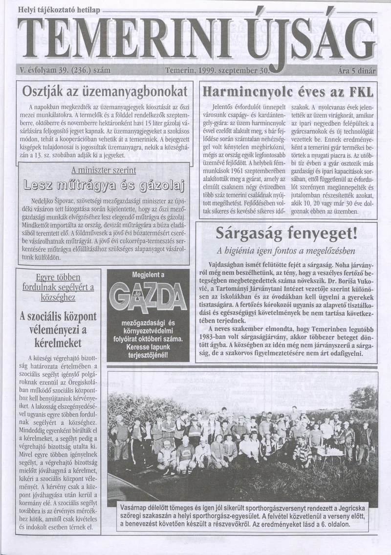Temerini Újság, 5. évf. 1999. szeptember 30. 39. sz.