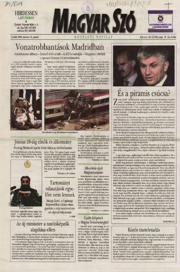 Magyar Szó, 61. évf. 2004. március 12. 59. sz. 1–20. oldal