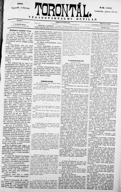Torontál, 4. évf. 1875. január 14. 2. sz.