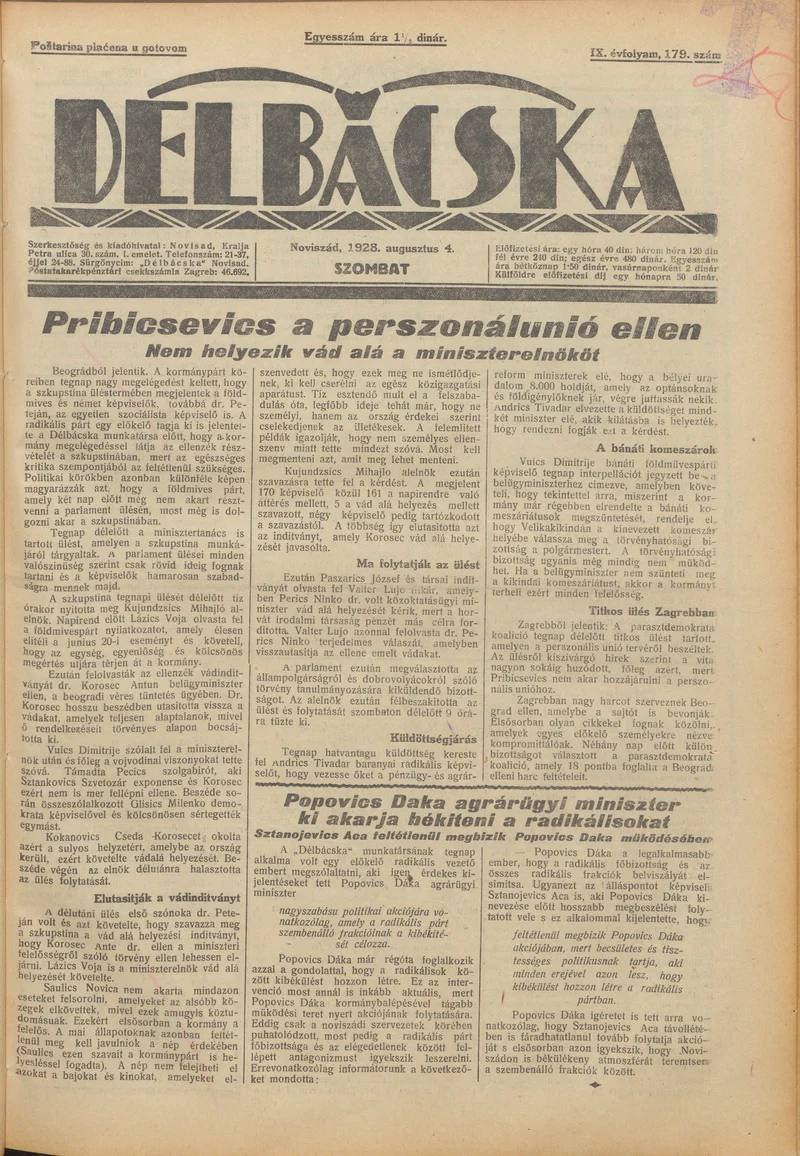Délbácska, 9. évf. 1928. augusztus 4. 179. sz.
