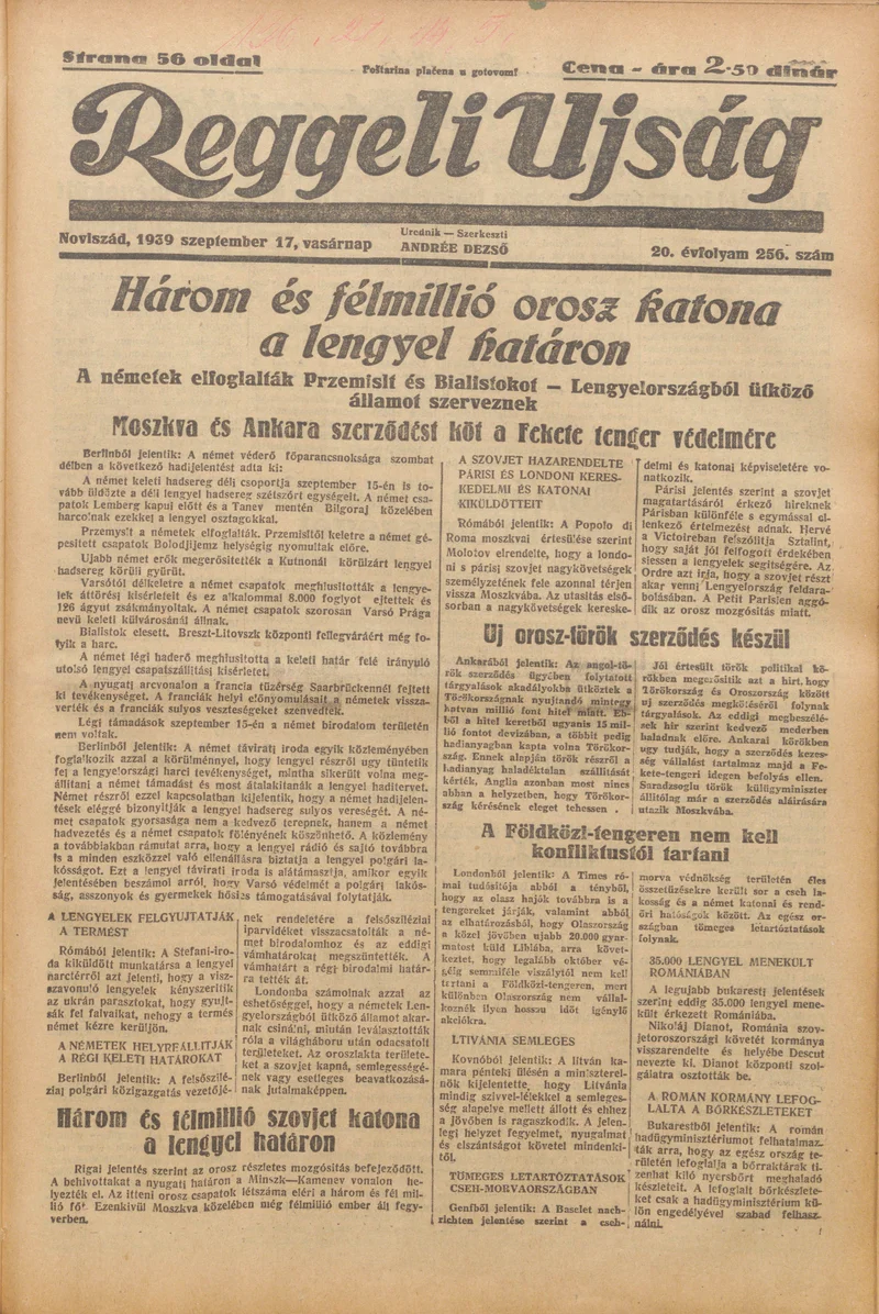 Reggeli Újság, 20. évf. 1939. szeptember 17. 256. sz.