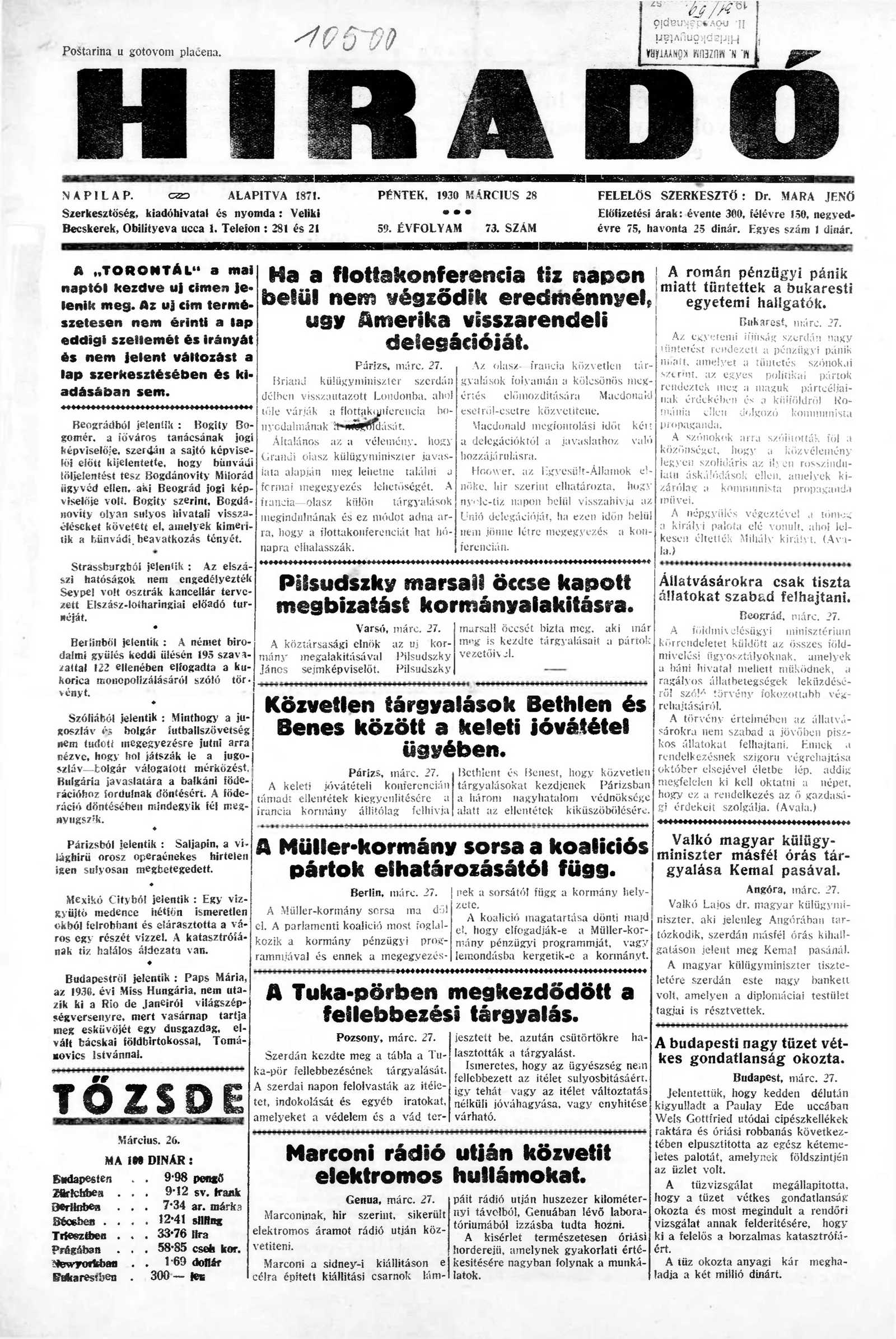 Híradó, 59. évf. 1930. március 28. 73. sz.